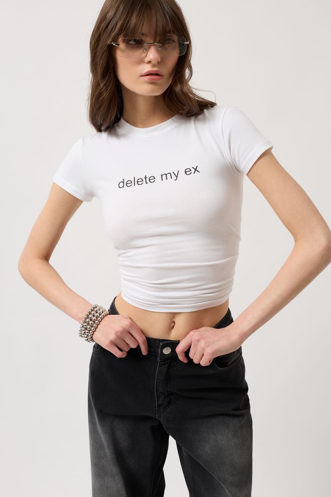 Black Fashion Printed Lycra Crop T Shirt White Wholesale Clothing Casual