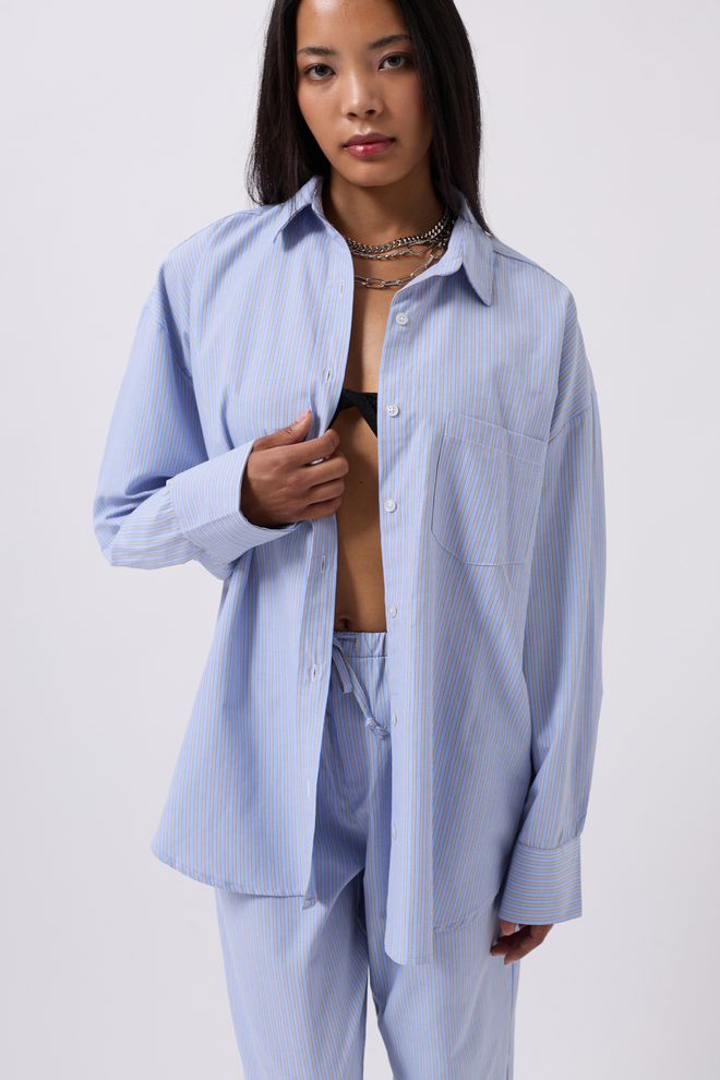 Black Fashion Πουκάμισο Με Ριγέ Λεπτομέρεια Τσέπης Χονδρικό εμπόριο ενδυμάτων Casual