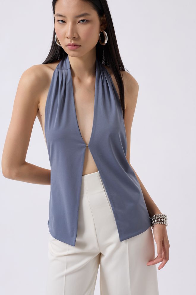 Black Fashion Blusa Escotada Con Cuello En V Gris Ropa al por mayor Sexy