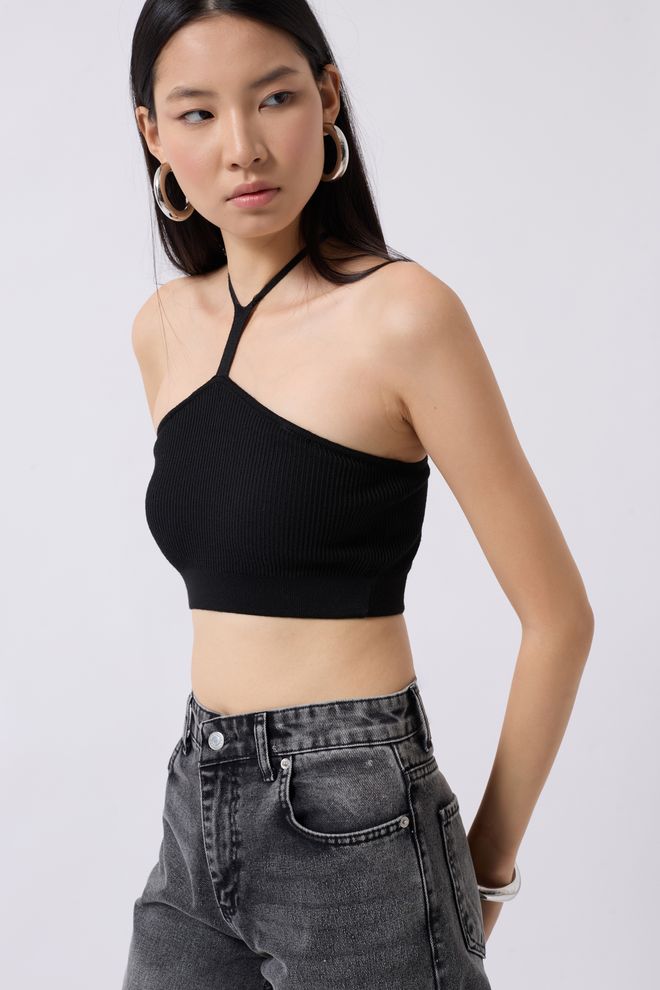 Black Fashion Crop Con Cordones Y Detalle De Ventana Negro Ropa al por mayor Casual