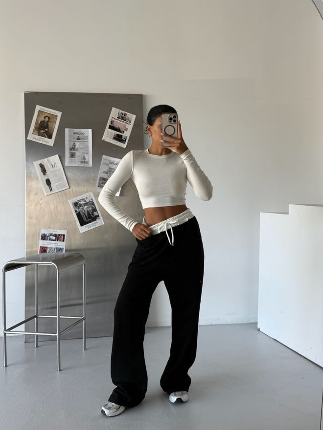 Black Fashion بنطال رياضي مزخرف بخصر مطاطي أسود ملابس بالجملة رياضات