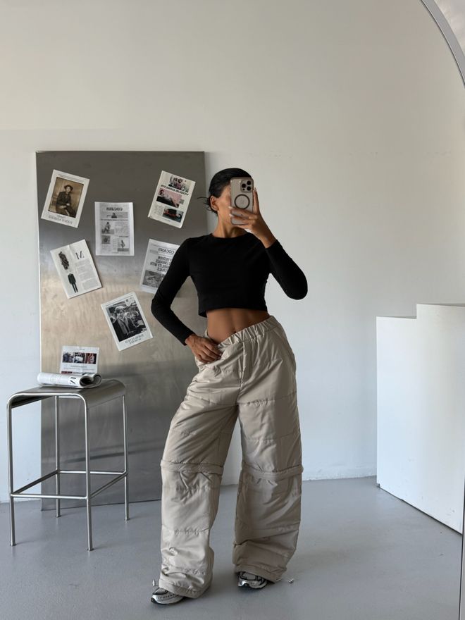 Black Fashion Ватиран Панталон С Цип Бежов Дрехи на едро Небрежен