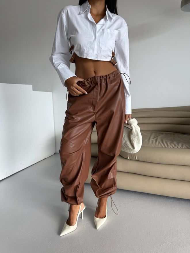 ESPADA Brązowe Spodnie Joggersy Z Nogawką Balonową Hurtowa sprzedaż odzieży Poliester