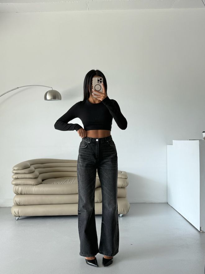Black Fashion Jeans Con Dettaglio Gamba E Nappa Nero Abbigliamento all'ingrosso Casuale