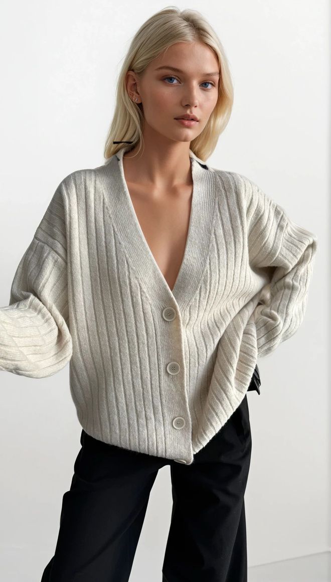 Black Fashion Beige Striped Oversized Fit Cardigan With V Neck Wholesale Clothing Lounge