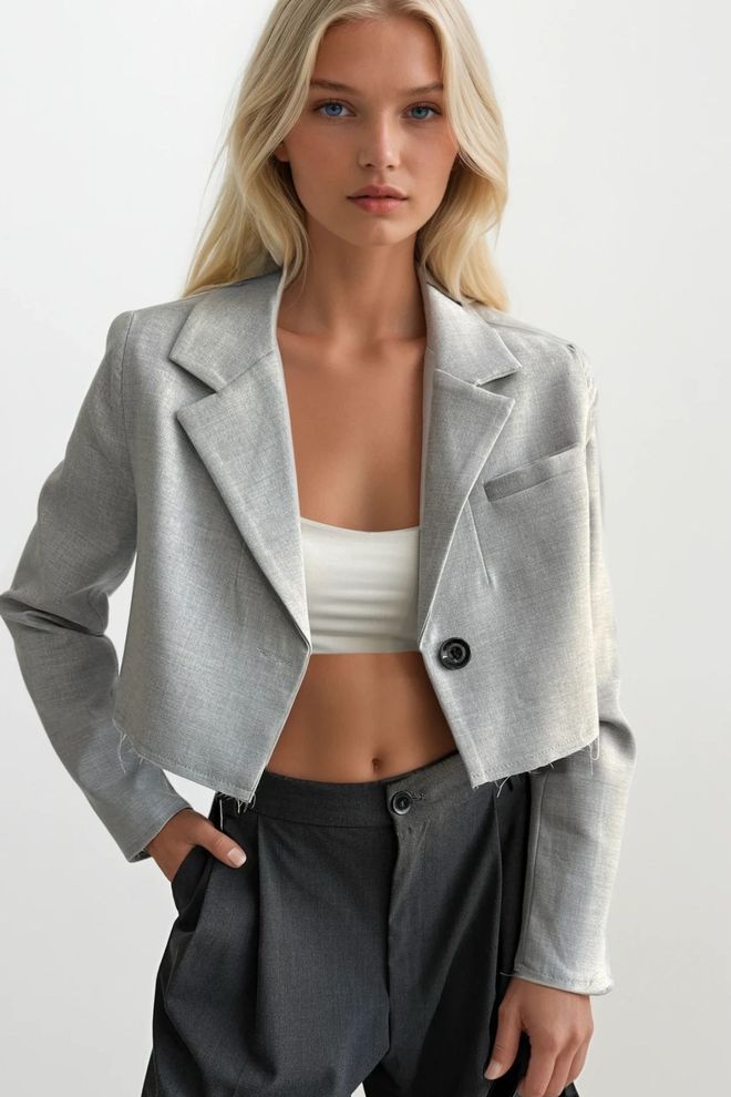 Black Fashion Grey Elegant Single Breasted Blazer Jacket Wholesale Clothing Vintage