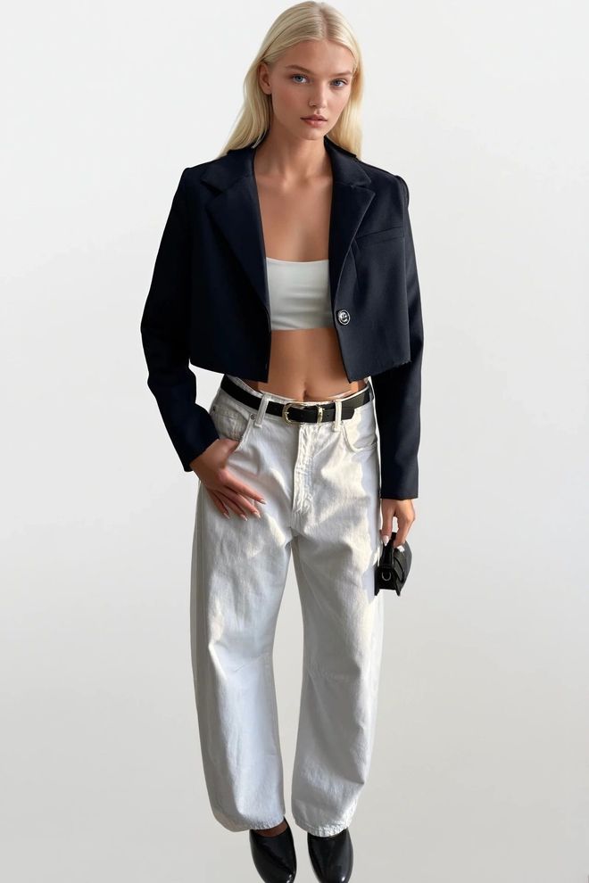 Black Fashion Navy One Button Blazer Jacket Wholesale Clothing Vintage
