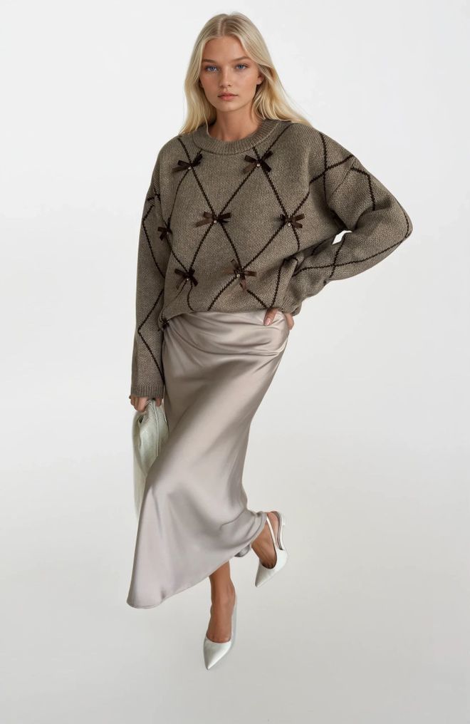 Black Fashion Khaki Checkered Oversized Fit Sweater Wholesale Clothing Casual