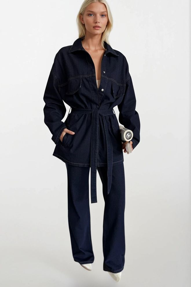 Black Fashion Navy Blue Jeans Wide Leg Bootcut Buttoned Wholesale Clothing 1
