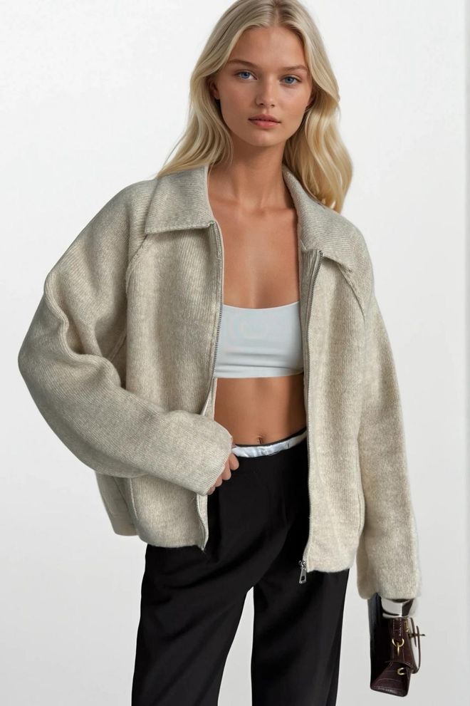 Black Fashion Beige Oversized Fit Sweater With Raglan Sleeves Wholesale Clothing Casual