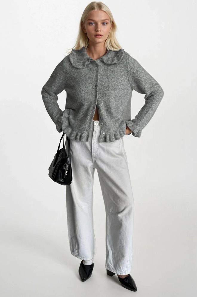 Black Fashion Grey Casual Buttoned Cardigan With Round Neck Wholesale Clothing Casual