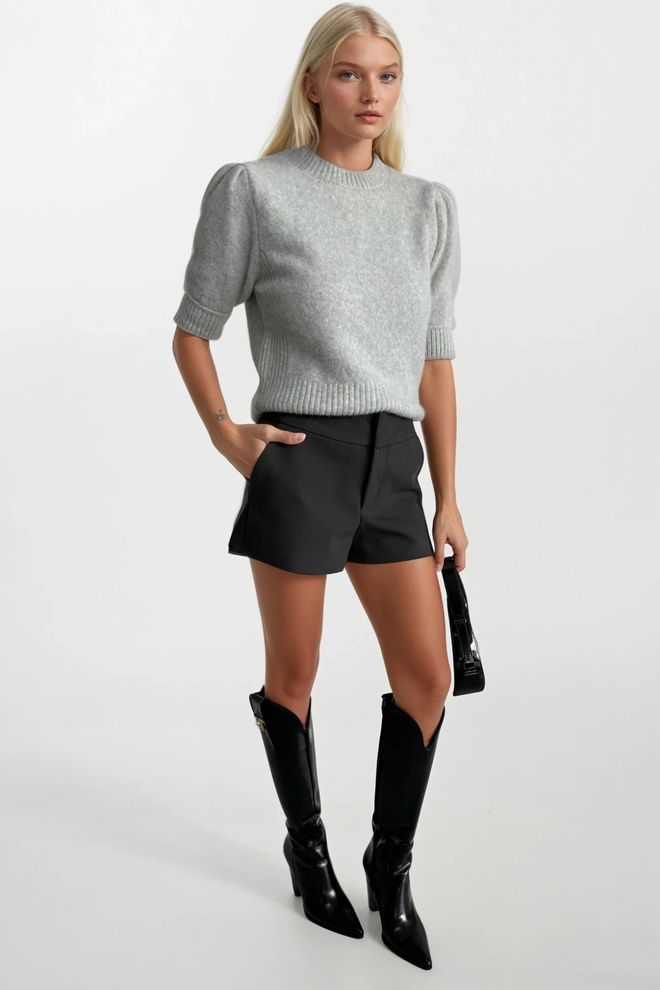 Black Fashion Camicetta Grigia Manica A Sbuffo Casual Elegante Preppy Abbigliamento all'ingrosso 1