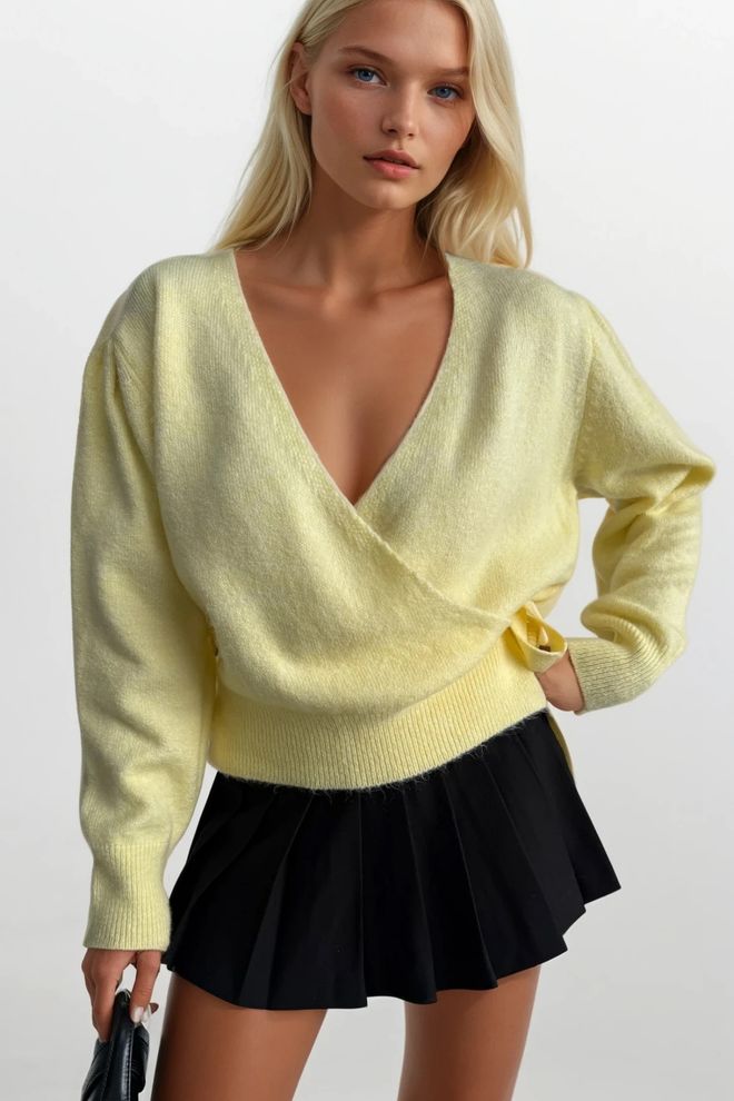 Black Fashion Cardigan Giallo Casuale Sexy Preppy Annata Elegante Retrò Abbigliamento all'ingrosso Casuale