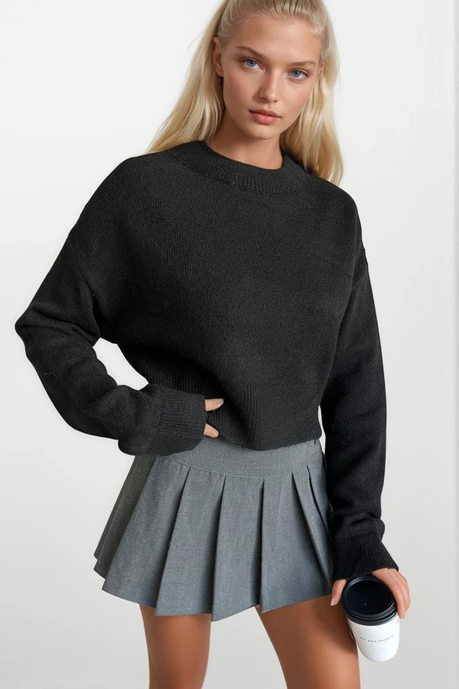 Black Fashion Camisola Preta Casual Crop Oversized Roupas por atacado Casual