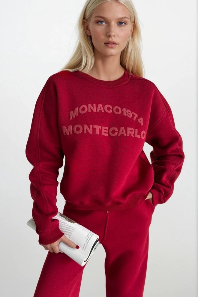 Black Fashion Claret Red Sweatshirt Oversized Fit Crew Neck Wholesale Clothing Casual