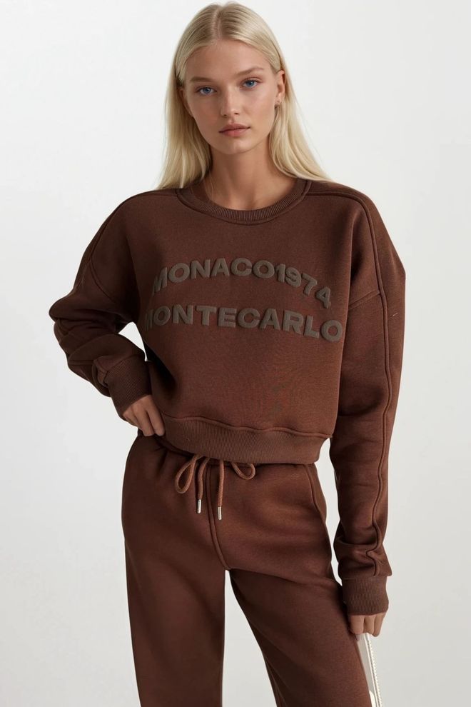 Black Fashion Brown Oversized Fit Sweatshirt With Letter Print Wholesale Clothing Casual