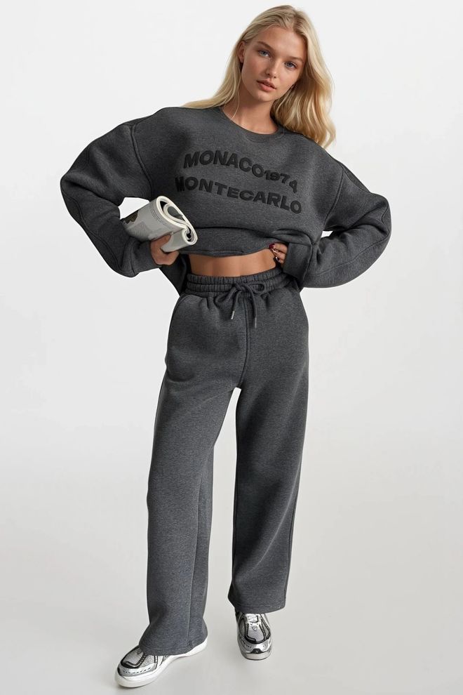 Black Fashion Grey Oversized Fit Crew Neck Sweatshirt Wholesale Clothing Casual