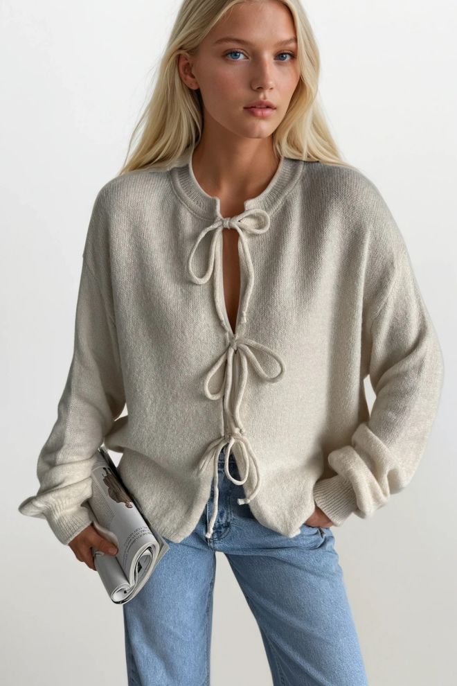 Black Fashion Μπεζ Πουλόβερ Σε Oversized Fit Με Μακρύ Ισιο Μανίκι Και Στρογγυλή Λαιμόκοψη Χονδρικό εμπόριο ενδυμάτων Casual