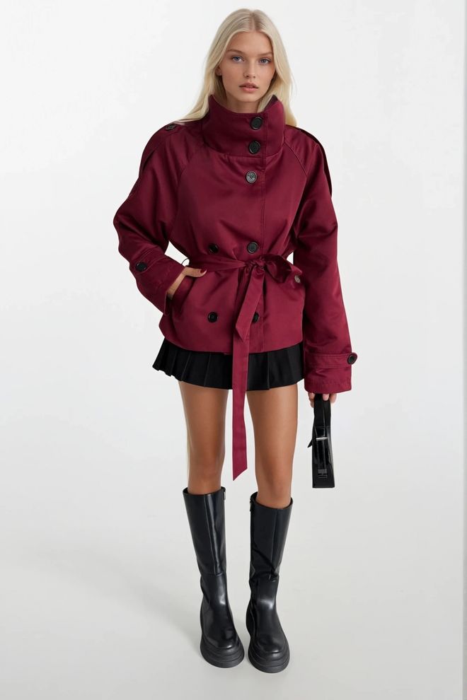 Black Fashion Bordo Trençkot Toptan Giyim 1