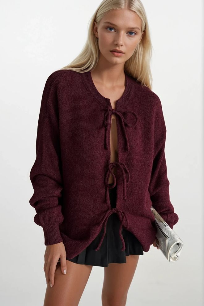 Black Fashion Jersey Rojo Clarete Sobredimensionado Manga Larga Ropa al por mayor Casual