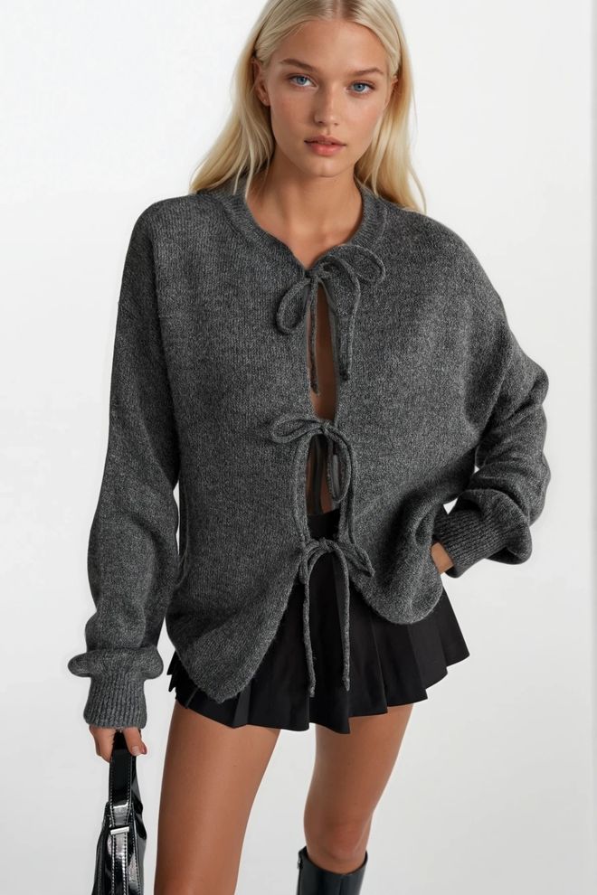 Black Fashion Γκρι Πουλόβερ Με Oversized Εφαρμογή Και Casual Στιλ Χονδρικό εμπόριο ενδυμάτων Casual