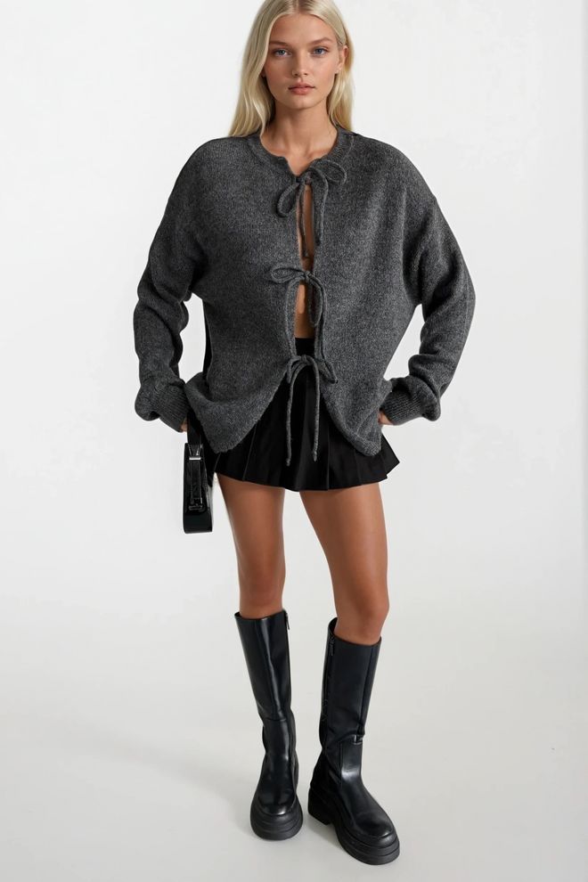 Black Fashion Pulover Gri Casual Cu Croială Oversized Îmbrăcăminte cu ridicata 1