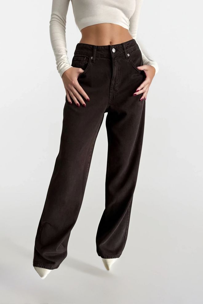 Black Fashion Siyah Mom Kot Pantolon Yüksek Bel Ve Geniş Paça Toptan Giyim Gündelik