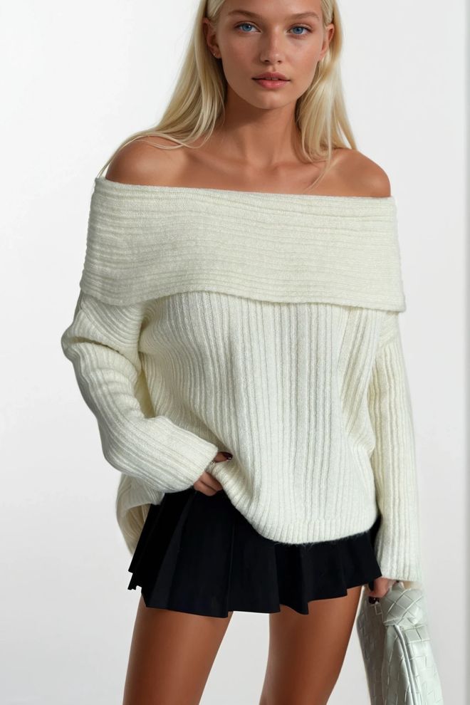 Black Fashion Jersey Blanco Con Escote Sin Hombros Y Corte Oversize Ropa al por mayor Casual