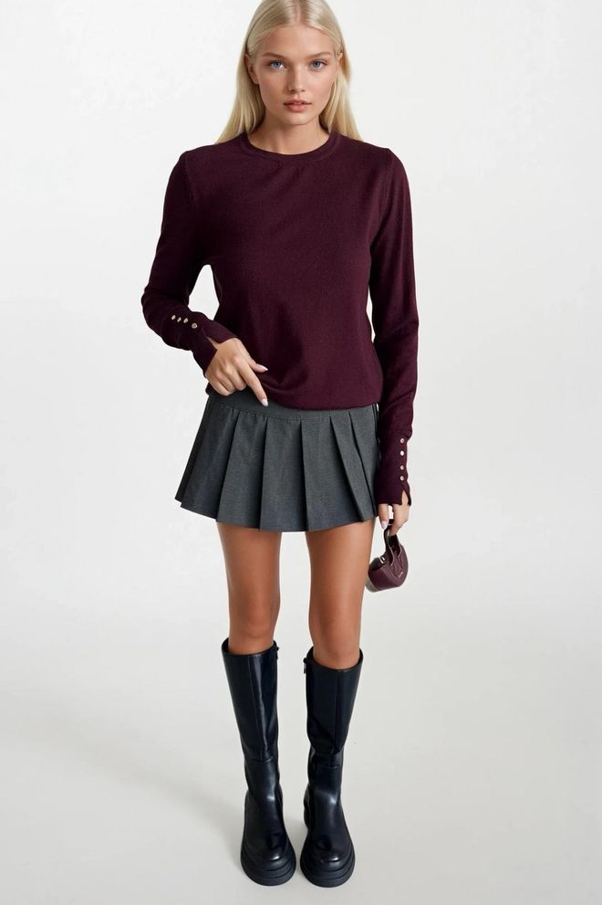 Black Fashion Claret Red Blouse With Long Sleeves Wholesale Clothing Streetwear