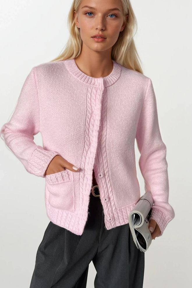 Black Fashion Cárdigan De Punto A Presión Con Un Solo Bolsillo Rosa Ropa al por mayor Casual