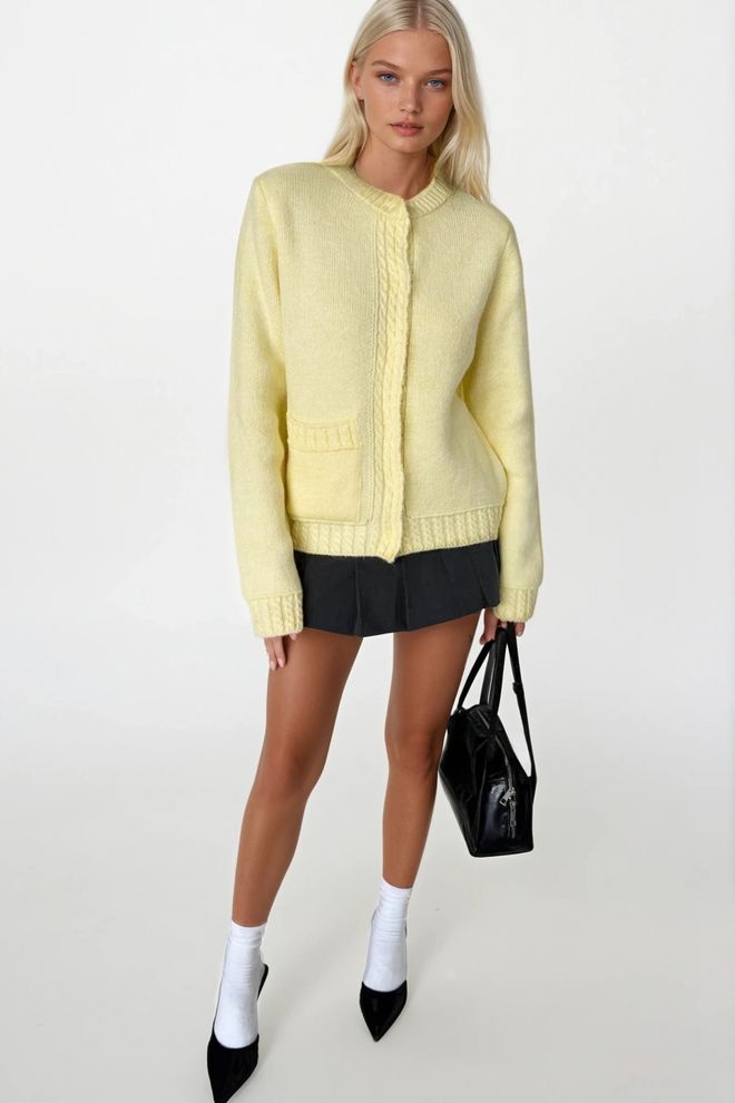 Black Fashion Cárdigan De Punto A Presión Con Un Solo Bolsillo Amarillo Ropa al por mayor Casual