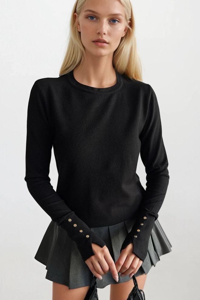 Black Fashion Black Blouse Slim Fit Long Sleeve For Fall Winter Wholesale Clothing Streetwear