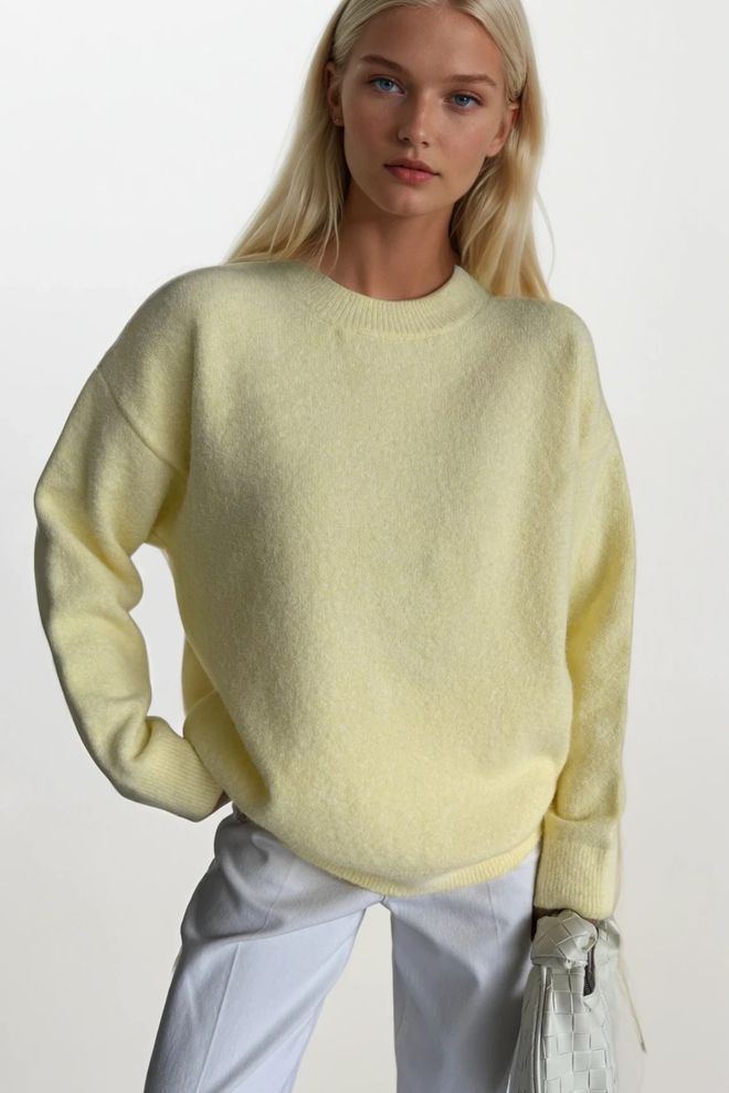 Black Fashion Жълт Пуловер С Уголемена И Елегантна Ежедневна Визия Дрехи на едро Улична мода