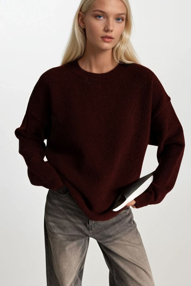Black Fashion Brown Oversized Casual Sweater With Round Neck Wholesale Clothing Streetwear