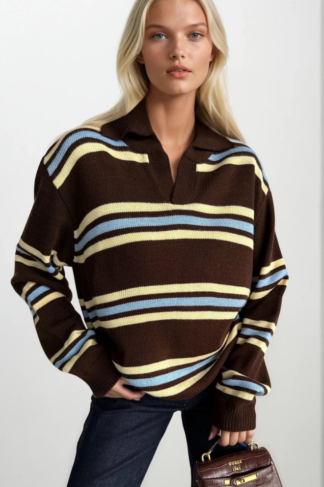 Black Fashion Brown Striped Oversized Fit Sweater Wholesale Clothing Streetwear