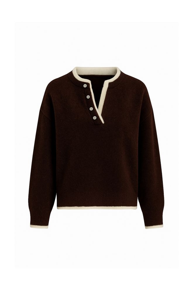 Black Fashion Brown Casual Sweater With Grandad Neck Wholesale Clothing Acrylic