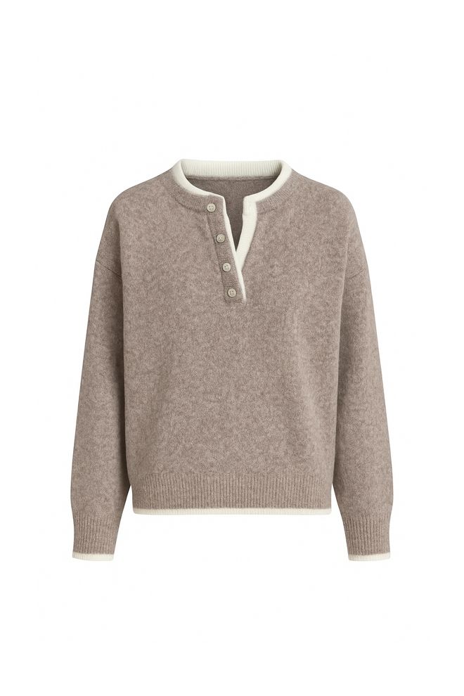 Black Fashion Beige Oversized Fit Grandad Neck Sweater Wholesale Clothing Work