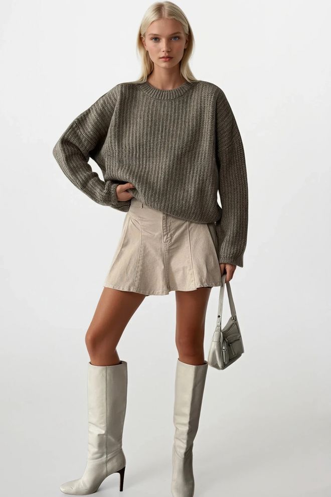 Black Fashion Khaki Oversized Fit Casual Sweater For Fall & Winter Wholesale Clothing Streetwear