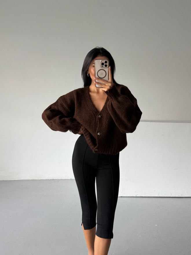 Black Fashion Kahverengi Gündelik Zarif Hırka Toptan Giyim İş