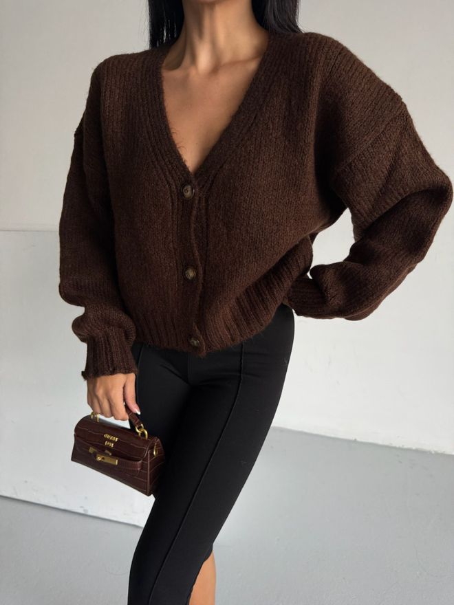 Black Fashion Kahverengi Gündelik Zarif Hırka Toptan Giyim Akrilik