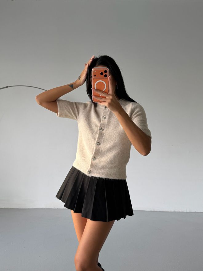 Black Fashion Bej Bluz Dar Kalıp Gündelik Zarif Toptan Giyim Gündelik