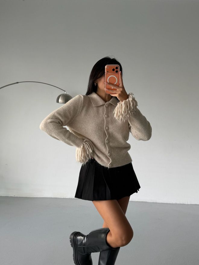 Black Fashion Bej Hırka Düğmeli Kapama Ve Çentikli Yaka İle Toptan Giyim Gündelik