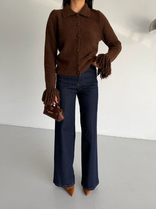 Black Fashion Kahverengi Günlük Nostaljik Zarif Kolej Retro Hırka Toptan Giyim Gündelik