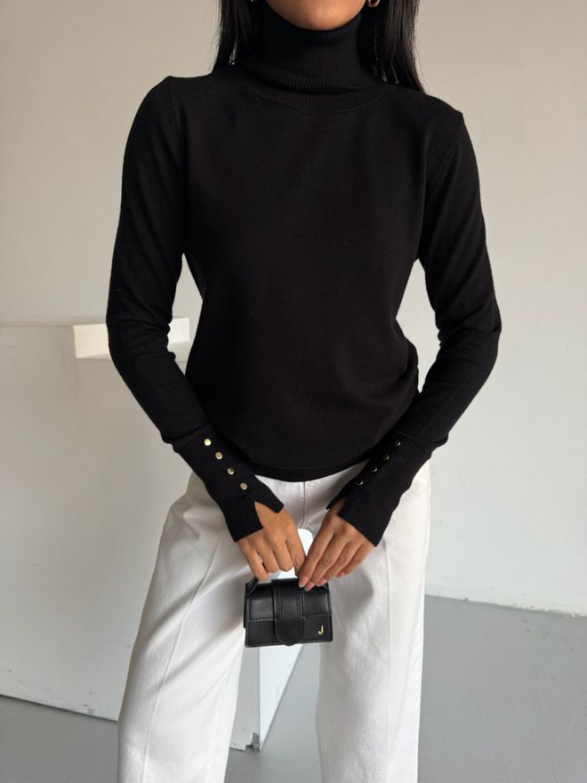 Black Fashion Siyah Zarif Boğazlı Uzun Kollu Bluz Toptan Giyim Gündelik