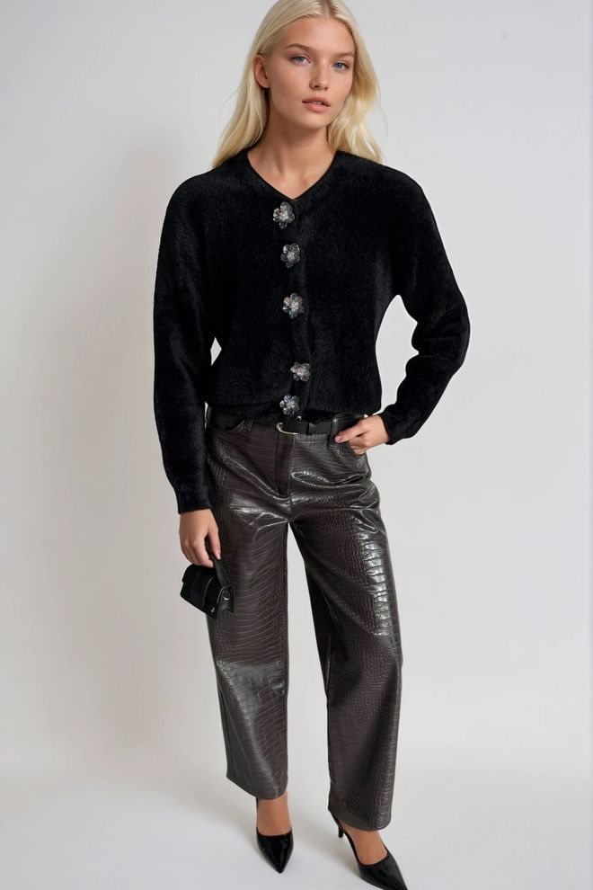 Black Fashion Czarny Elegancki Kardigan Hurtowa sprzedaż odzieży Casual