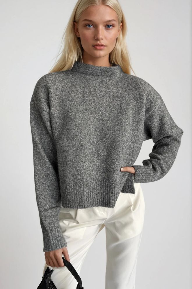 Black Fashion Gri Kazak Balıkçı Yaka Ve Uzun Kollu Toptan Giyim Gündelik