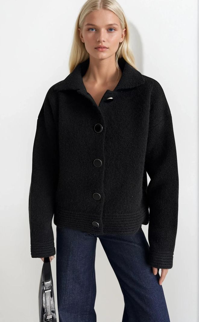 Black Fashion Siyah Gündelik Zarif Nostaljik Retro Hırka Toptan Giyim Gündelik