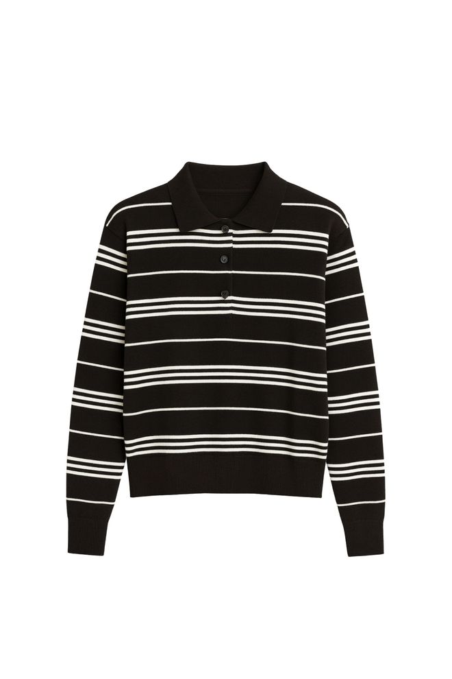 Black Fashion Siyah Çizgili Polo Yaka Gündelik Bluz Toptan Giyim Doğum Günü