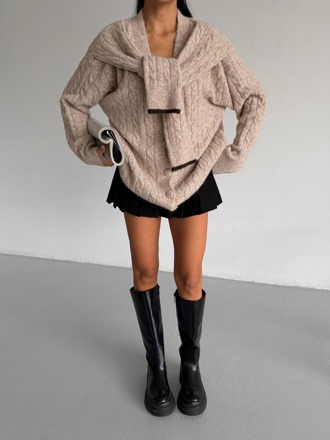 Black Fashion Beige Cardigan Oversized Fit V Neck Buttoned Wholesale Clothing Acrylic