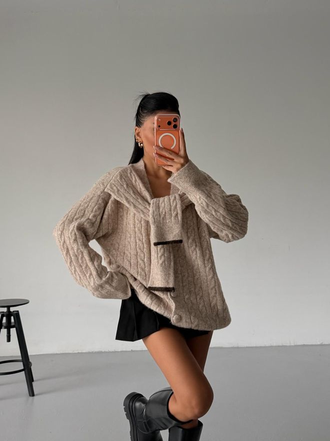 Black Fashion Beige Cardigan Oversized Fit V Neck Buttoned Wholesale Clothing Birthday